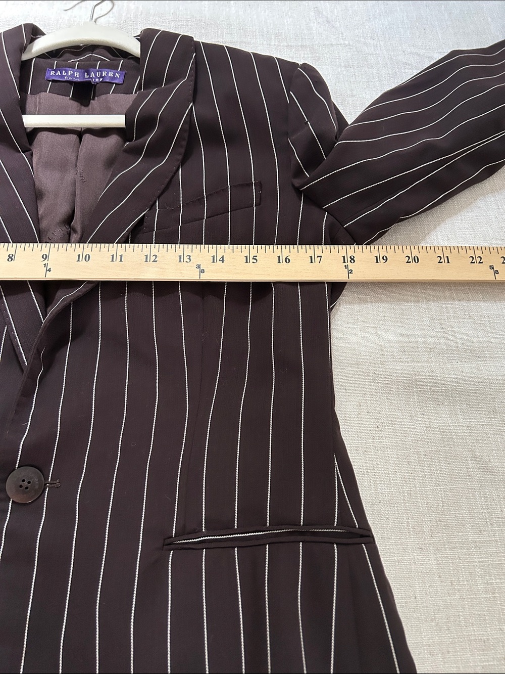 Ralph Lauren Purple Label Brown Pinstripe Blazer Size 8 Wool Tailored Vintage - Picture 10 of 16